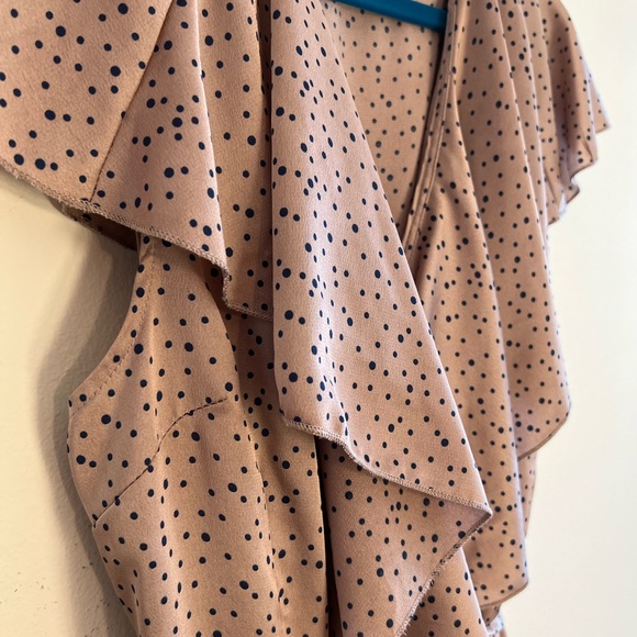 Missguided - Blush Polka Dot Satin Ruffle Tea Dress - Picture 6 of 7